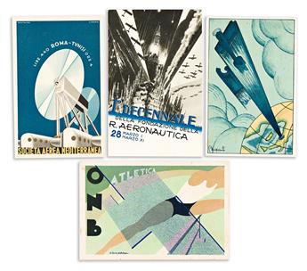 VARIOUS ARTISTS.  [ITALIAN FUTURISM & AERONAUTICS]. Group of 24 postcards and 5 guides. Circa 1930s. Sizes vary.